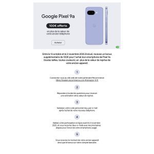 100€ de bonus de reprise sur le Google Pixel 9a chez Amazon